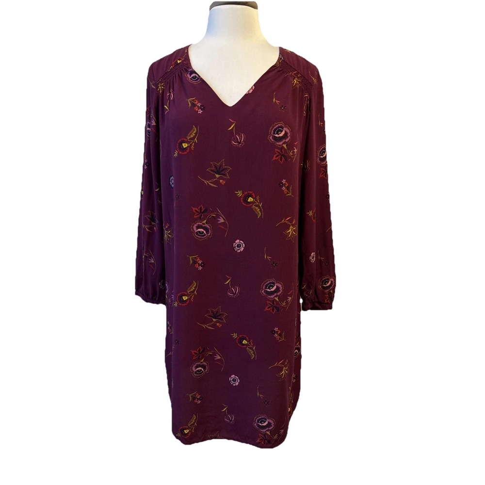 Old Navy V Neck Purple Floral Print Shift Dress Womens M Whimsigoth Boho Cottage